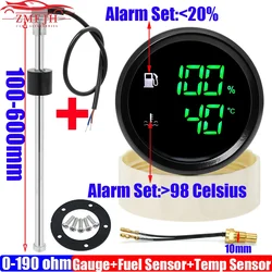 Multi Digital Dual 52mm Gauge Fuel Level+Water Temperature Gauge 2 In 1 with Alarm Fuel Level Sensor Water Temp Sensor Custom