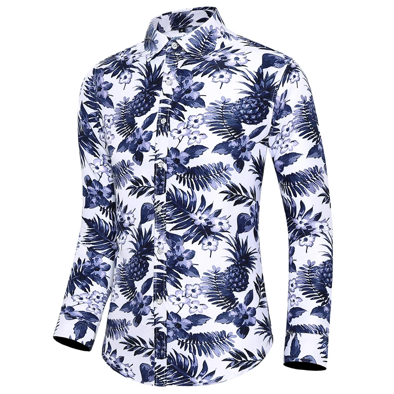 Spring and autumn new fashion men\'s youth plus fat plus size long sleeve flower shirt multi-color