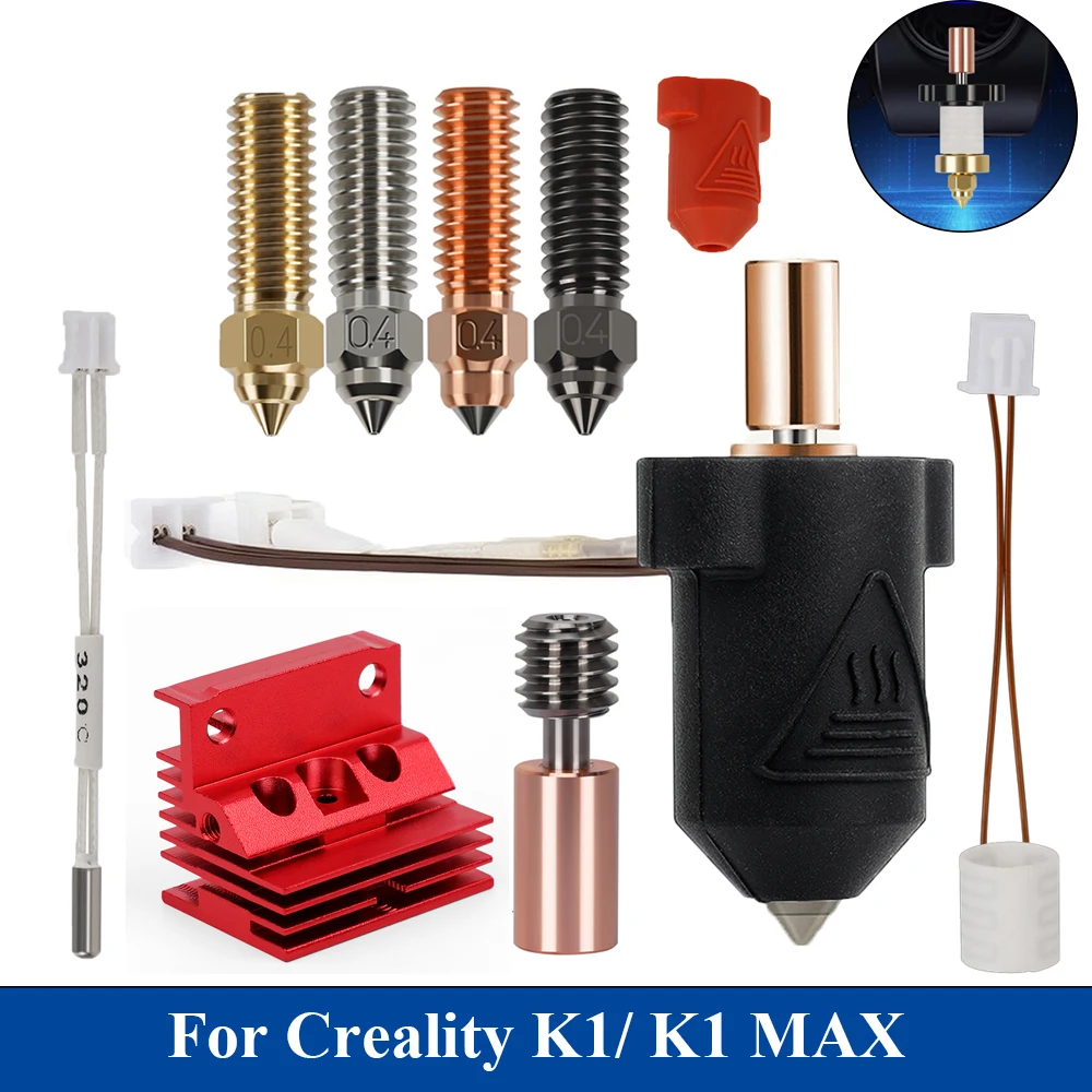 For Creality K1 / K1 Max Hotend Kit Ceramic Heating Block Nozzle 300°C Extruder High Speed For Creality Ender 3 V3 KE Hotend