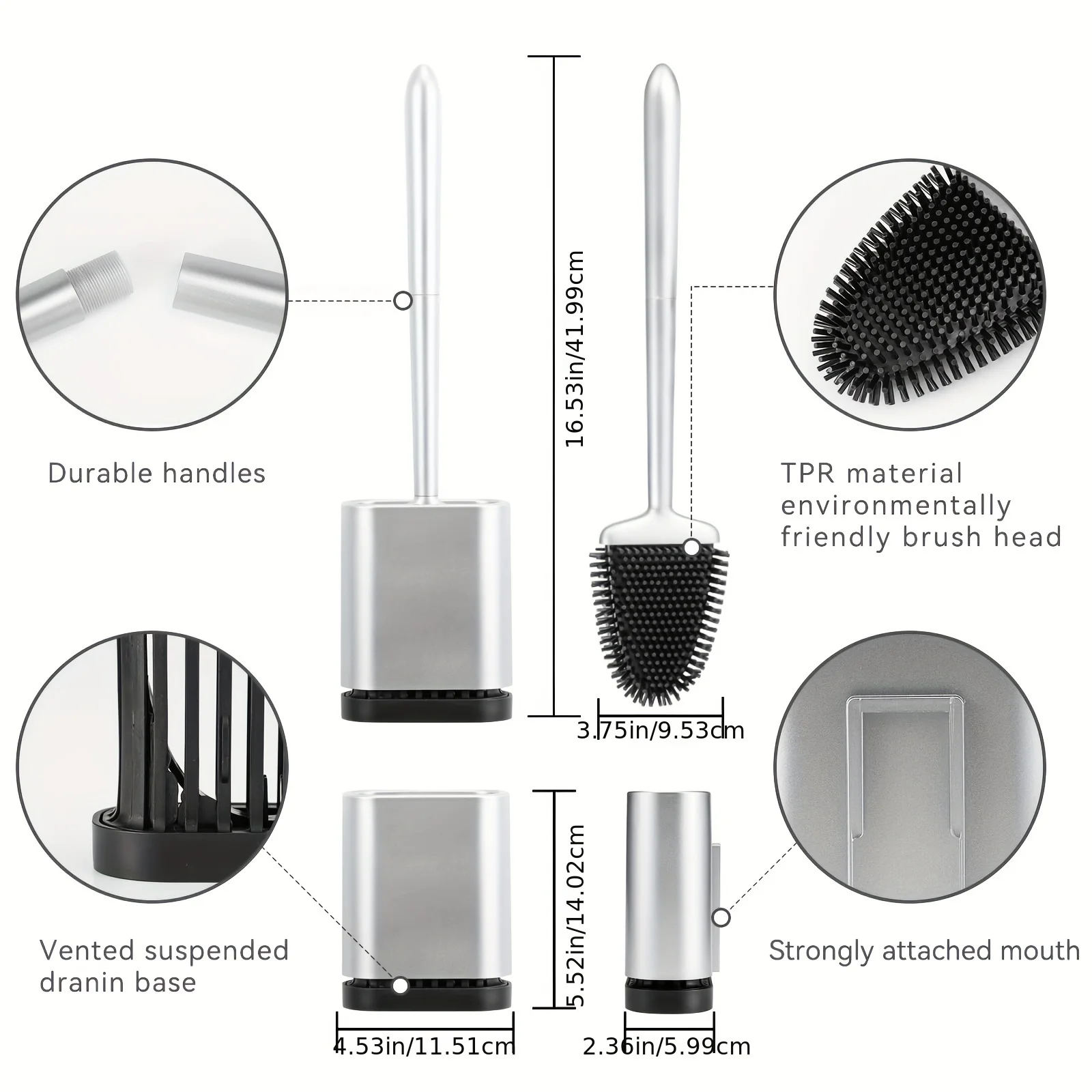 1PC Toilet brush, deep cleaning silicone toilet brush with non-slip long plastic handle and flexible bristles, silicone toilet