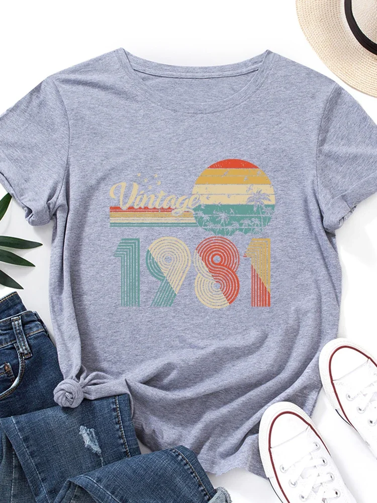 vintage 1981 Print Women T Shirt Short Sleeve O Neck Loose Women Tshirt Ladies Tee Shirt Tops Clothes Camisetas Mujer