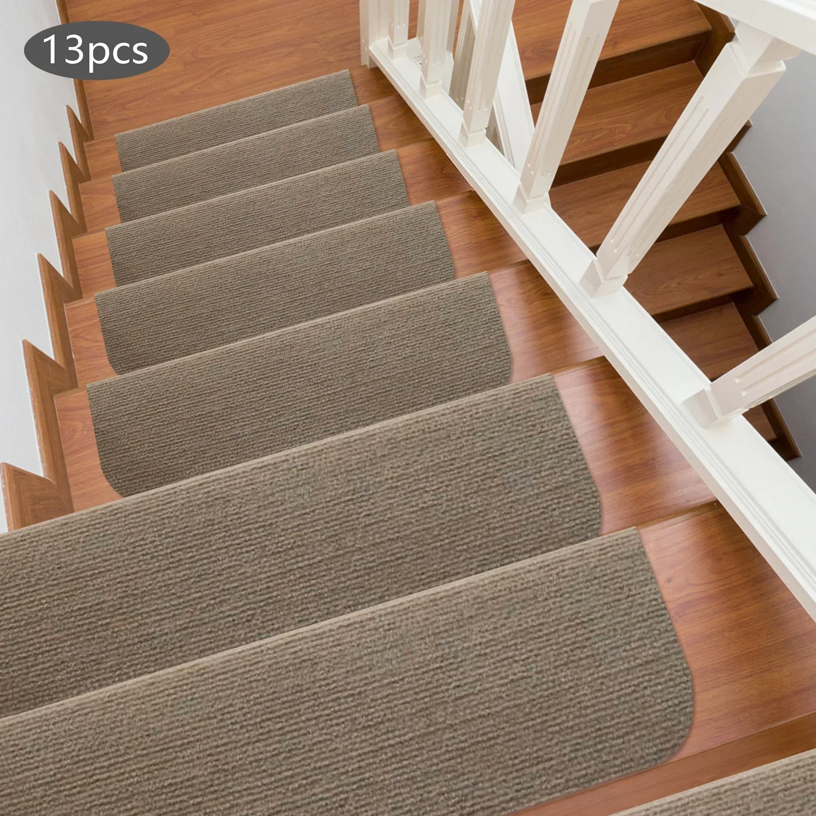 Carpet Stair Treads, 13-Piece Non-Slip Stair Carpet Covers with Plastic Backing for Indoor Stairs, Beige
