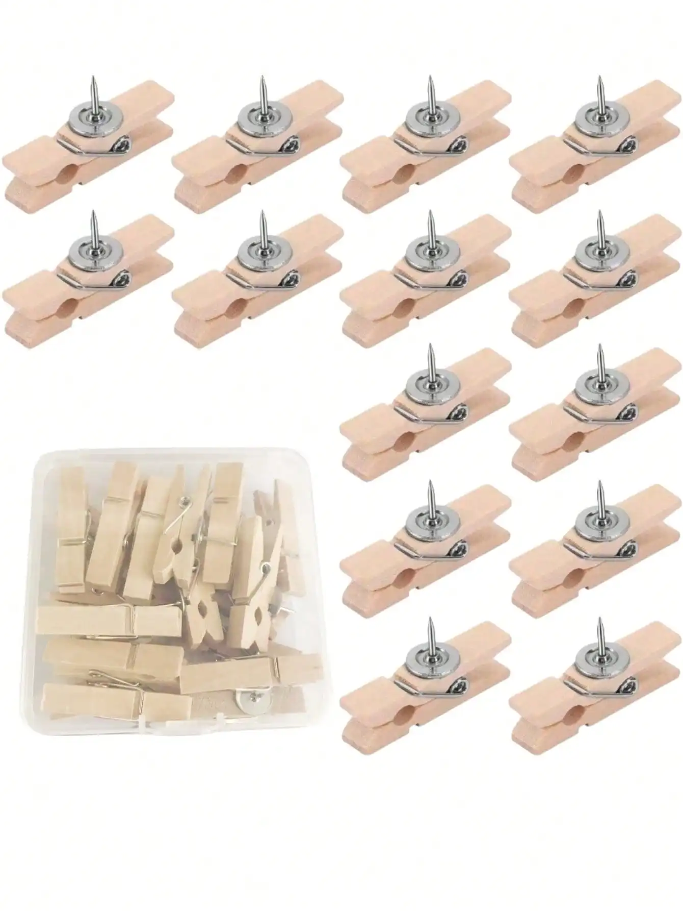 

20pcs Creative Wooden Clips – Photo & Cork Board Pins for Office and Classroom Decor