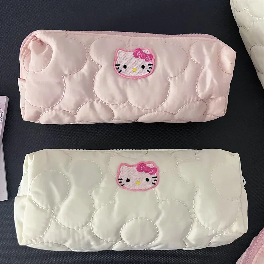 Bolsa de lápices de dibujos animados Kawaii Hello Kitty, estuche de lápices de gran capacidad, lindo Kt Cat Girl, bolsa de maquillaje, papelería escolar y de oficina para estudiantes