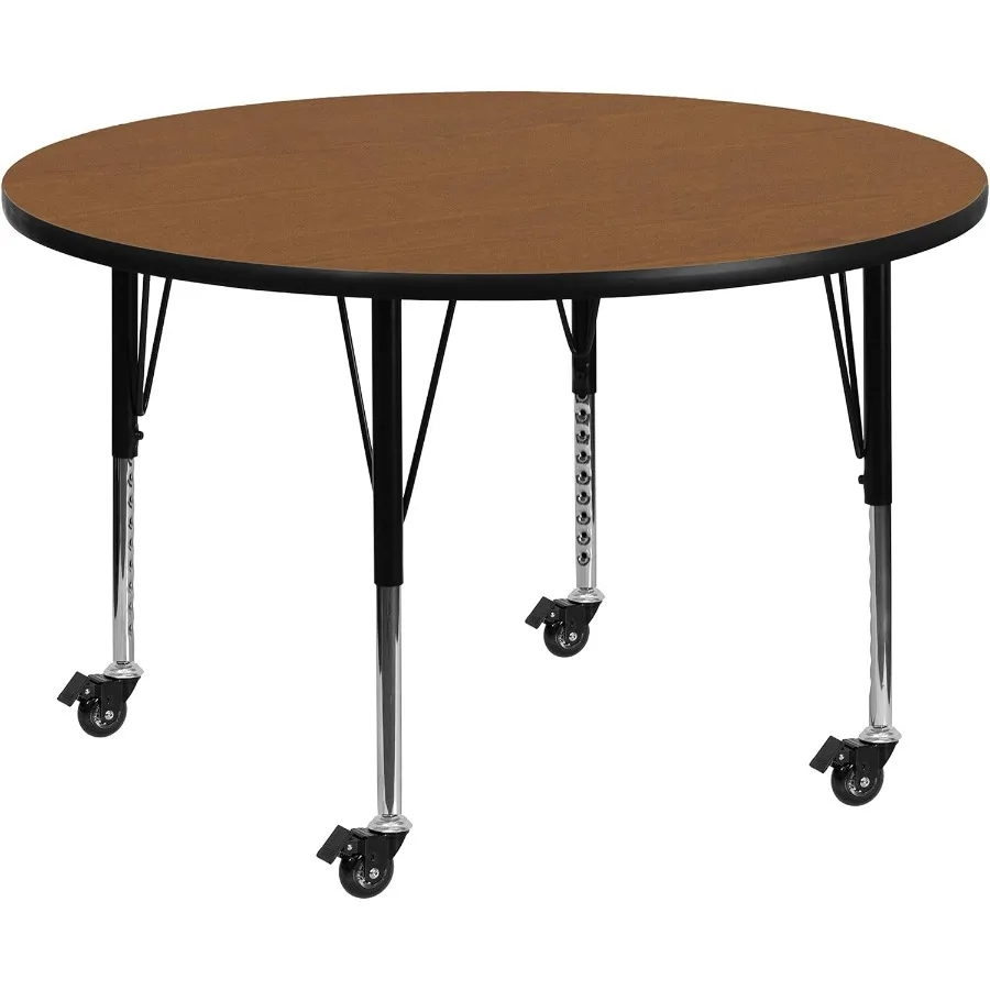 

Wren Mobile 42'' Round Oak Thermal Laminate Activity Table - Height Adjustable Short Legs