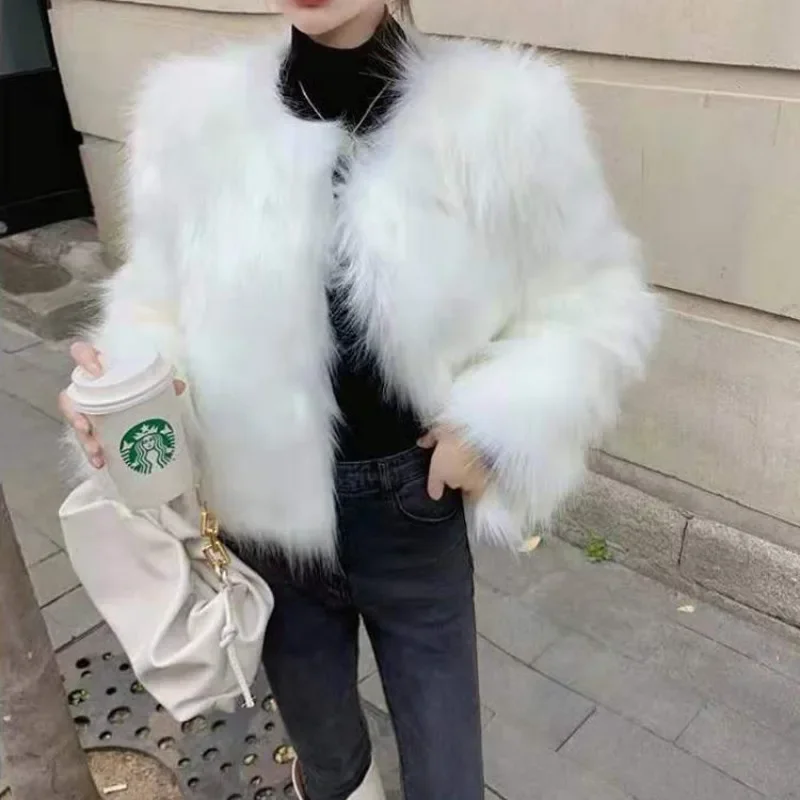 ZXRYXGS 2024 Popular Autumn and Winter Women's Clothing Fashion Coat Korean Version Slim Imitation Fox Fur Coat White Black Gray