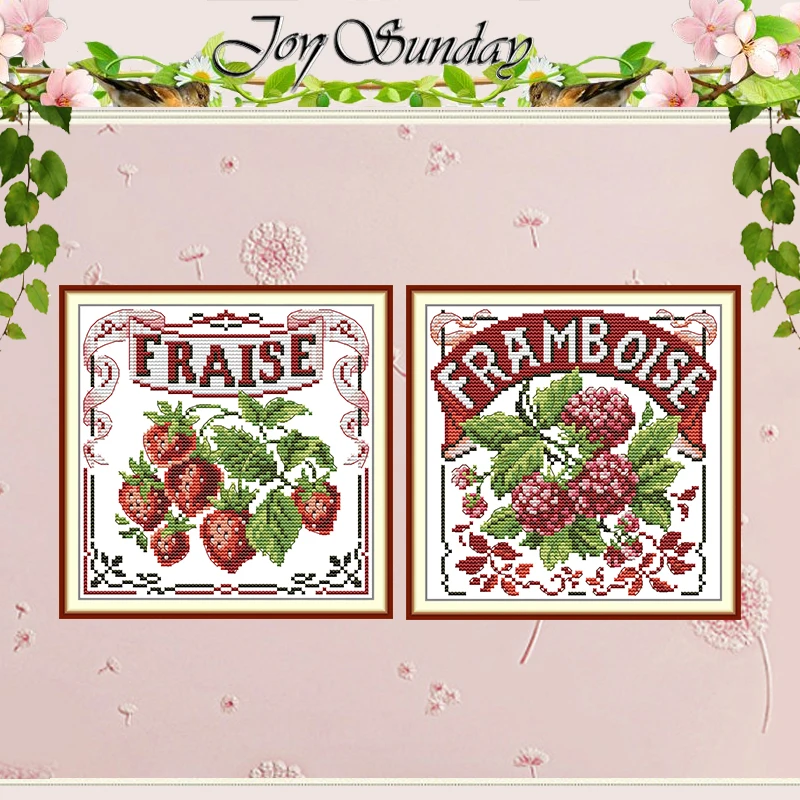 Strawberries Raspberry Patterns Counted Cross Stitch Set 11CT 14CT 16CT HD Stamped DMC Cross-stitch Kit Embroidery Needlework