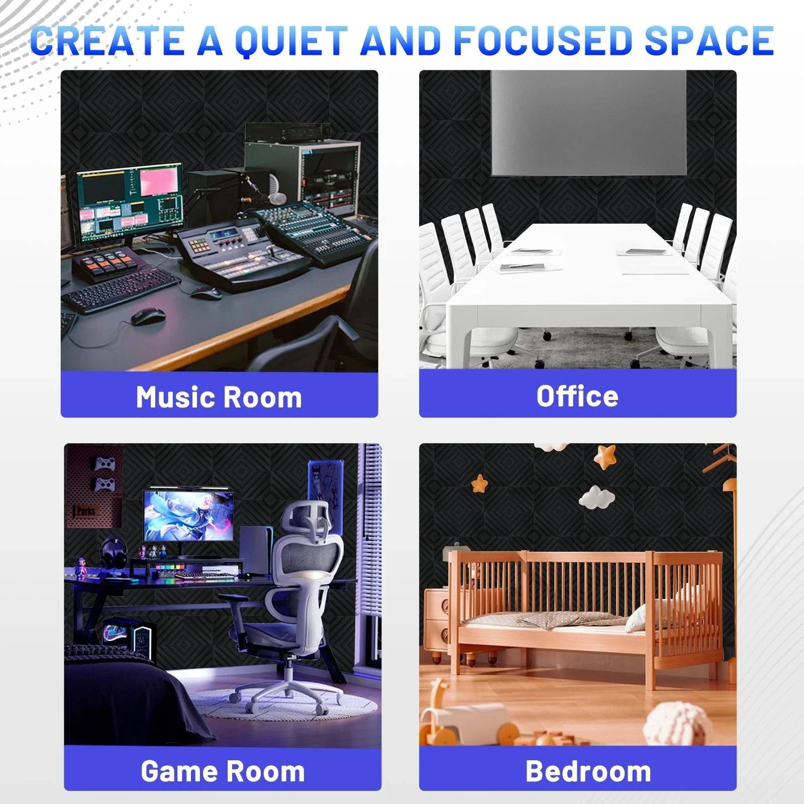 12Pcs 30x30x2.5cm Acoustic Foam Panels DIY Splicing Sound Absorbing Wall Pads Noise Reduction for Music Studio Bedroom Recording
