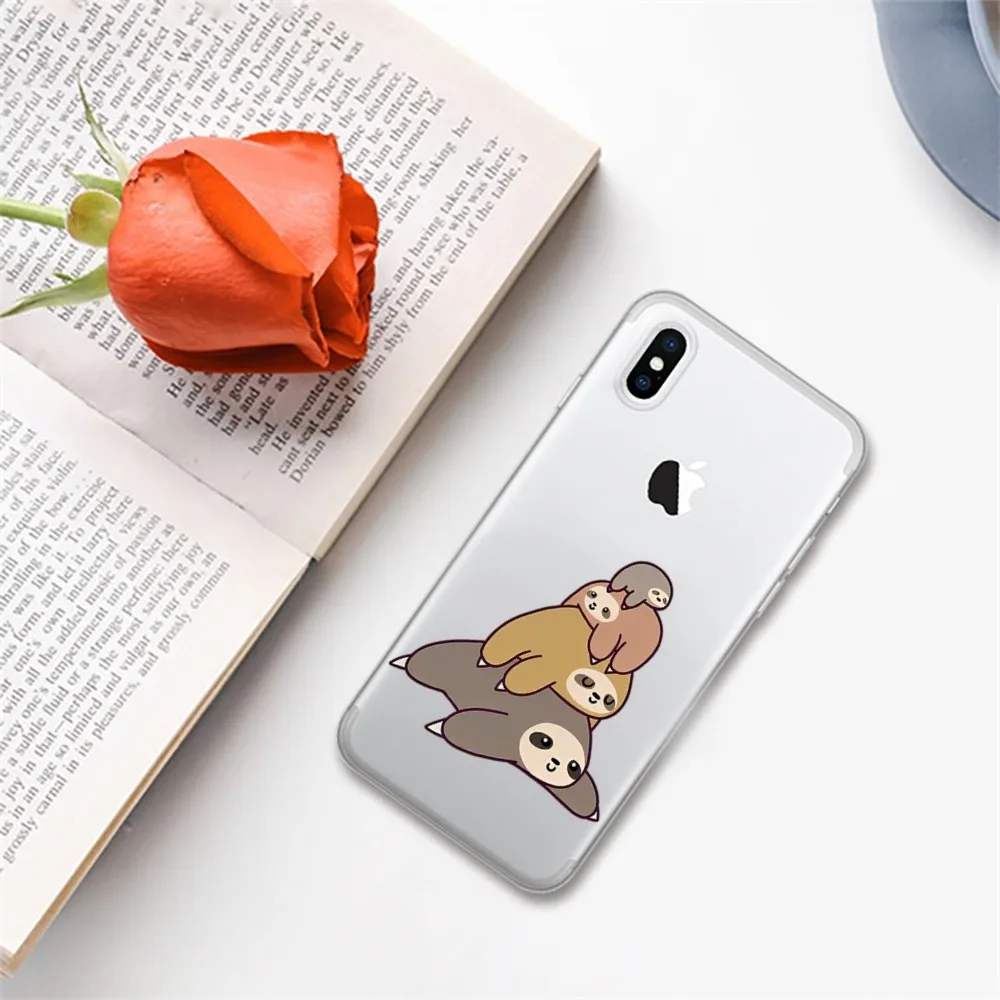 Cute Sloth Animals Phone Case For iPhone 15 14 13 12 11 Pro Max Mini X Xs XR 6 7 8 Plus SE 2020 Transparent Case