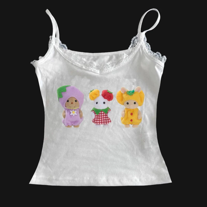 2025 Novo produto para primavera e verão y2k cruz estilo doméstico puro desejo pequena alça de renda picante menina sexy top