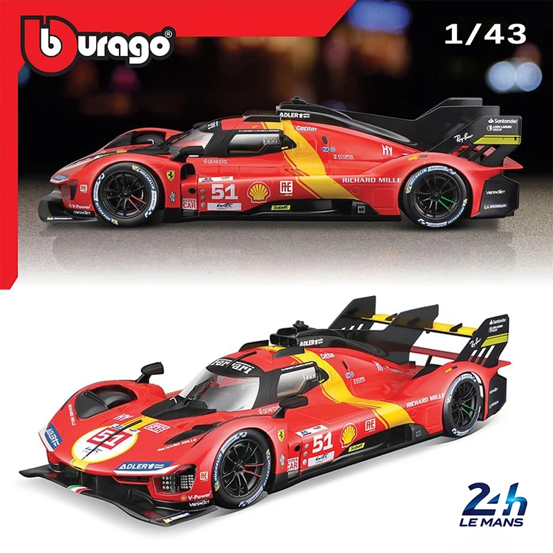 New Bburago 1:43 2023 Ferrari 499P 3.0L Turbo V6 - Winner Le Mans Alloy Miniature Diecast Car Model Collectible Toy Kids Gift