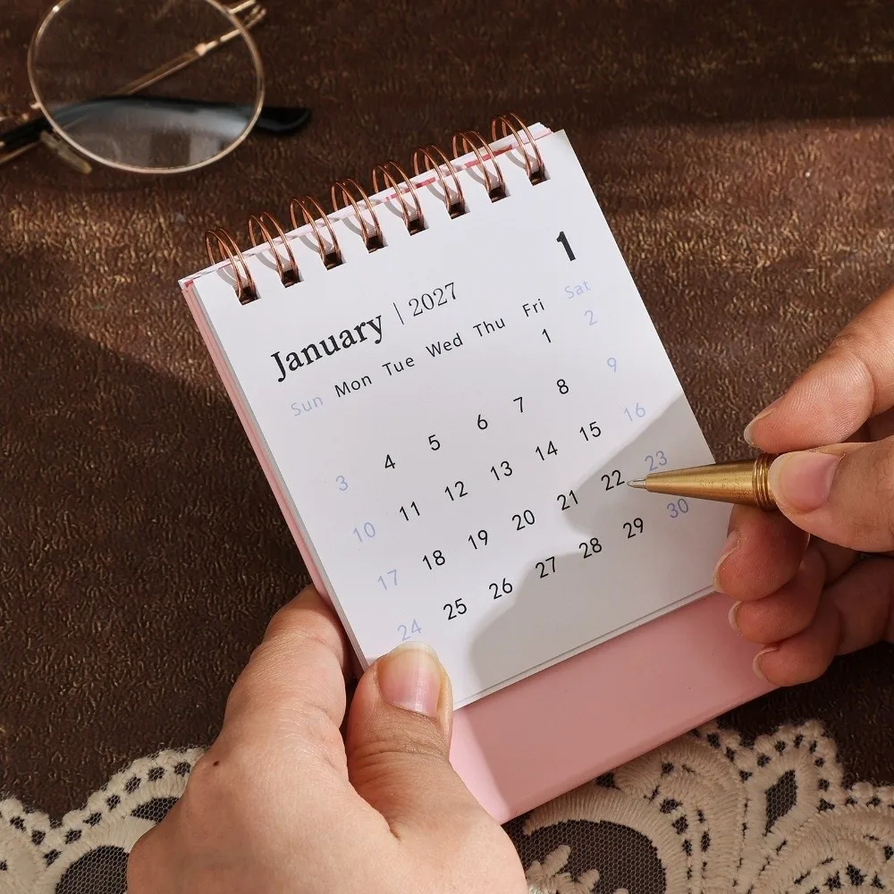 New Floral Pattern 2027 Desk Calendar Mini Coil Mini Calendar English Spiral Desk Calendar Home Office