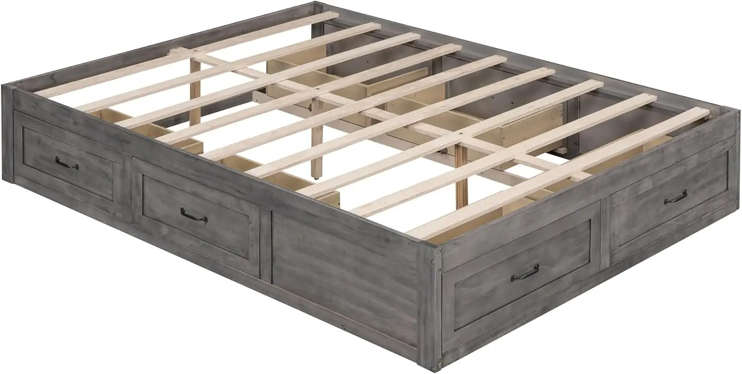 Queen Size Platform Bed Frame With 6 Storage Drawers, Modern Sleek Design Mdf Beds With Spacious Storage, Easy Assembly, No Box