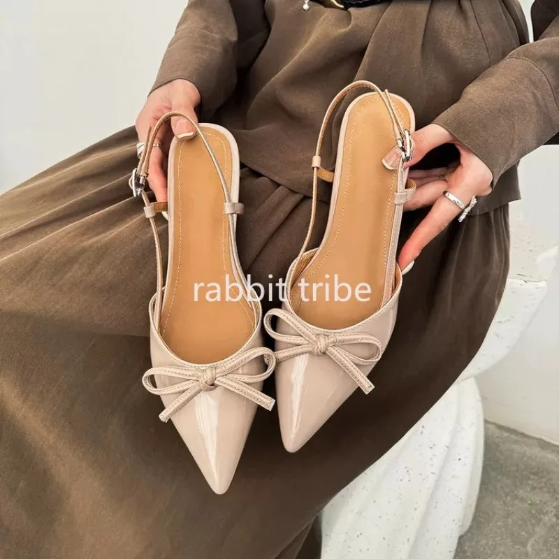 Nouvelles Chaussures de Luxe Pointues pour Femmes avec Boucle Arrière et Talon Bas, Sandales Sans Bout pour Femmes