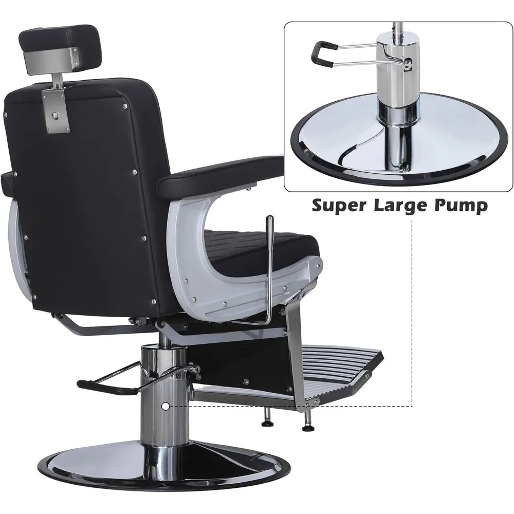 Duty Metal Vintage Barber Chair All Purpose Hydraulic Recline Salon Beauty Spa Shampoo Equipment  (Black with Black Stitches)