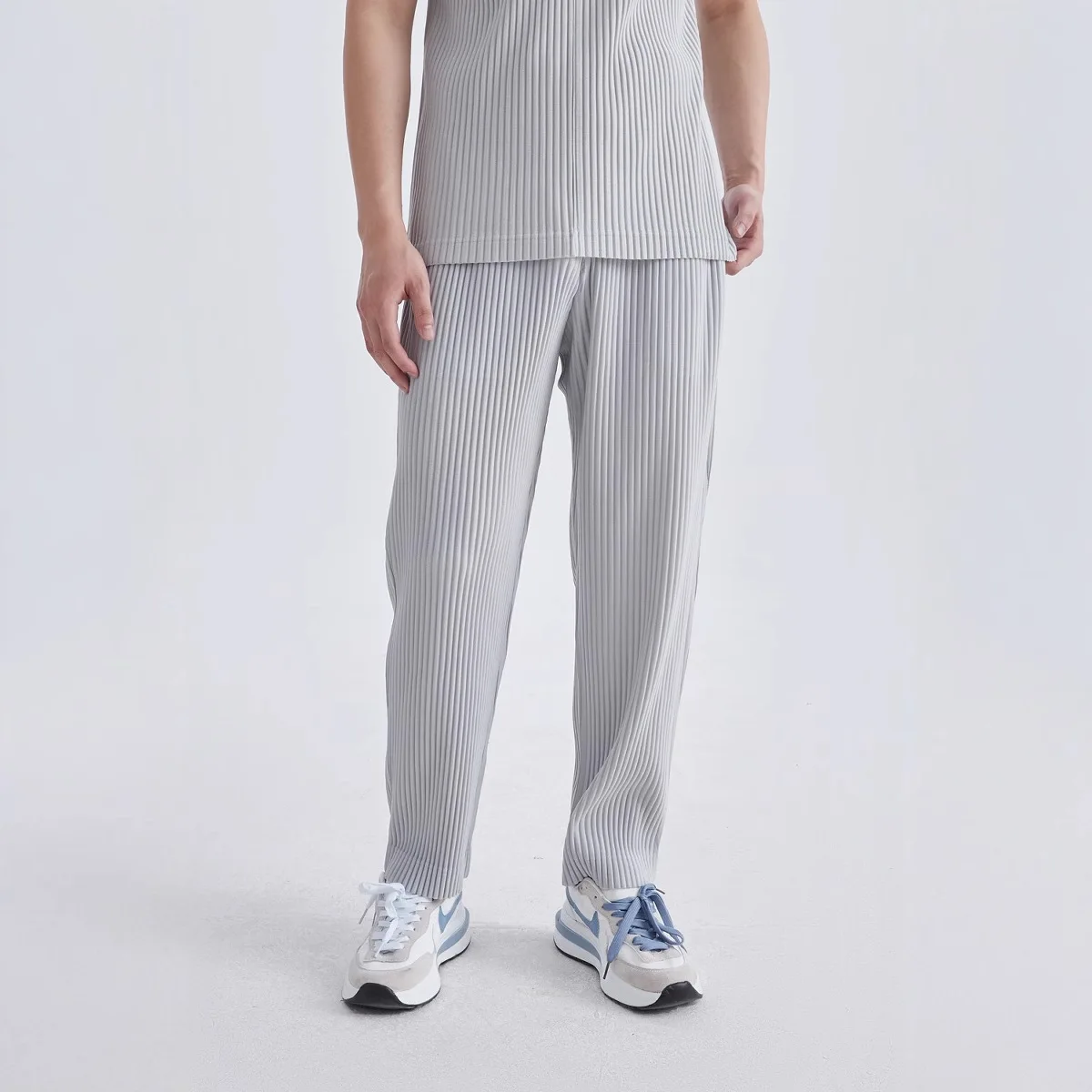 Miyake New 2025 Spring Summer Men's Loose Pleated Wide Leg Straight Pants Pleated Pants Casual Pleats Fashion Versatile Trousers