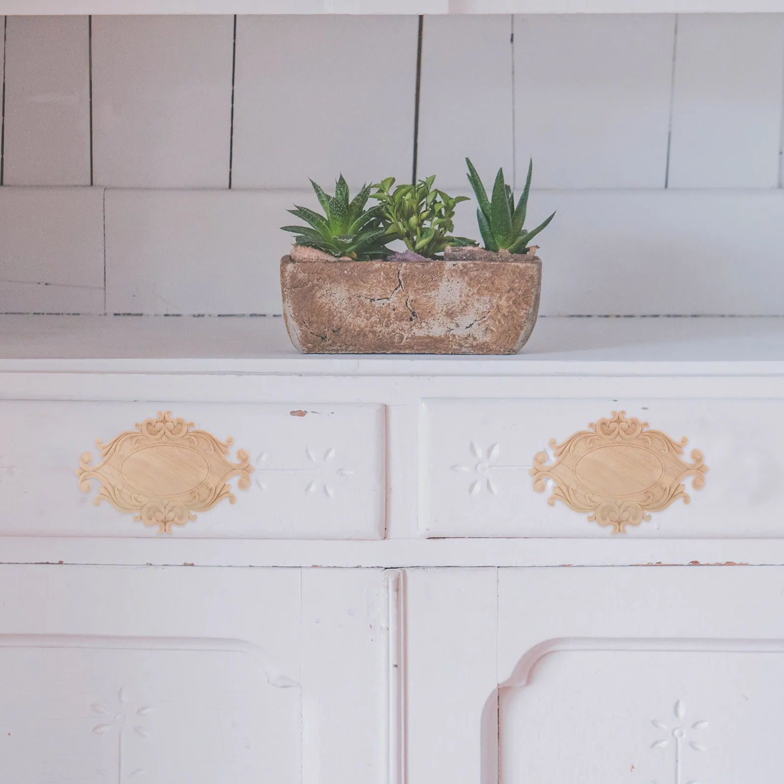 

2Pcs Wood Carved Door Onlay Applique Home Furniture Decor Wood Carving DIY Craft Cabinet Window Decoration Wooden Applique