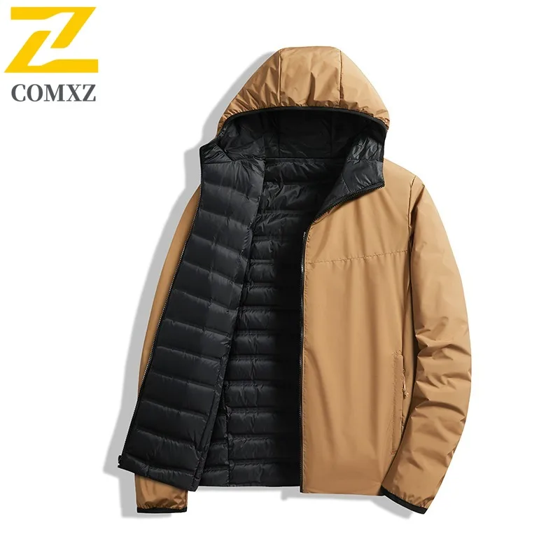 COMXZ Men Down Jacket High Quality 90 Percent Duck Down Skiing Warm Coat Fashion Zipper Design Hooded Sport Winter Puffer Coat