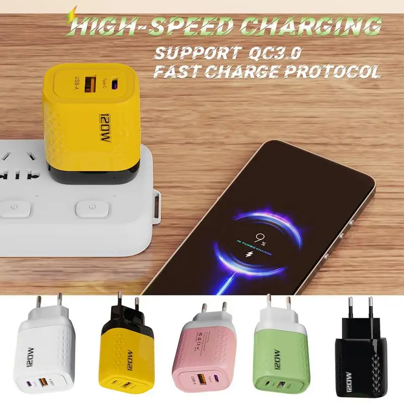 Fast Wall Charger 120w Quick Charging Wall Adapter Double Port Fast Wall Charger Quick Charger Plug Cube Quick Charging Wall