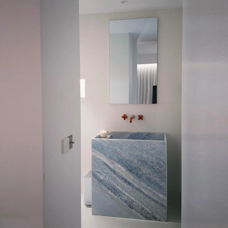 

Blue Crystal Rock Slab Marble Integrated Basin Thin Edge Deep Sink Hotel Villa Bed and Breakfast Washbasin