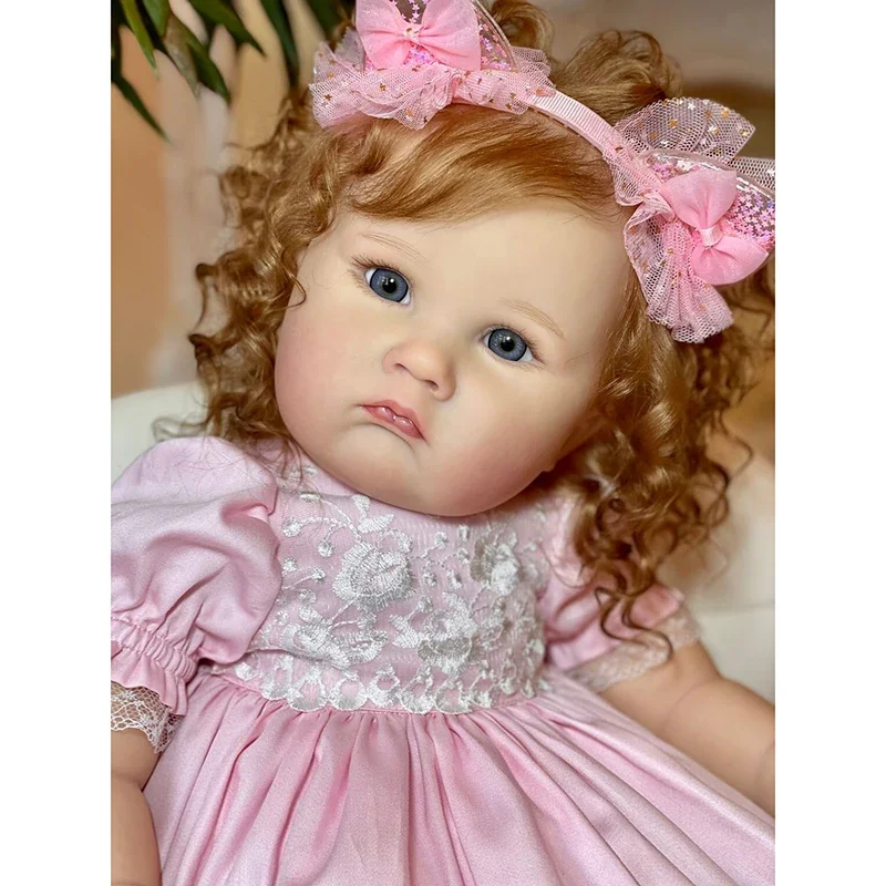 60cm avançado pintura à mão reborn criança charlotte princesa boneca com veias visíveis enraizado marrom longo cabelo encaracolado para presentes do bebê