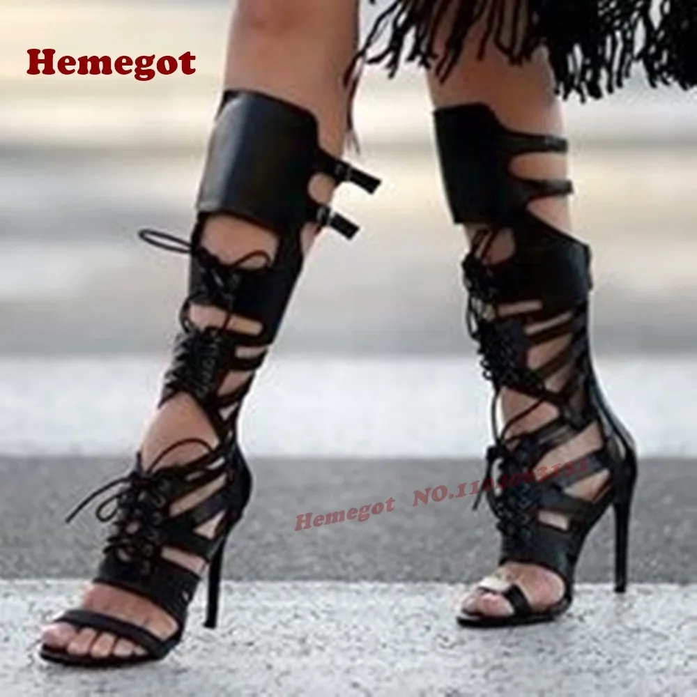 Lace-Up Gladiator Sandals Peep Toe Patchwork Color Blocking Stiletto Heels Women's Sandals Motorcycle Shoes Zipper Luxury Summer