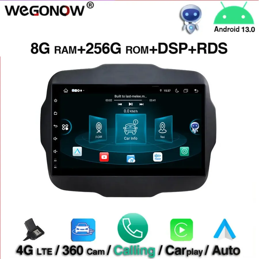 

For Jeep Renegade 2016 2017 Carplay 360 DSP HD Android 13.0 8GB 256GB Car DVD Player GPS map RDS Radio music wifi Bluetooth 5.0