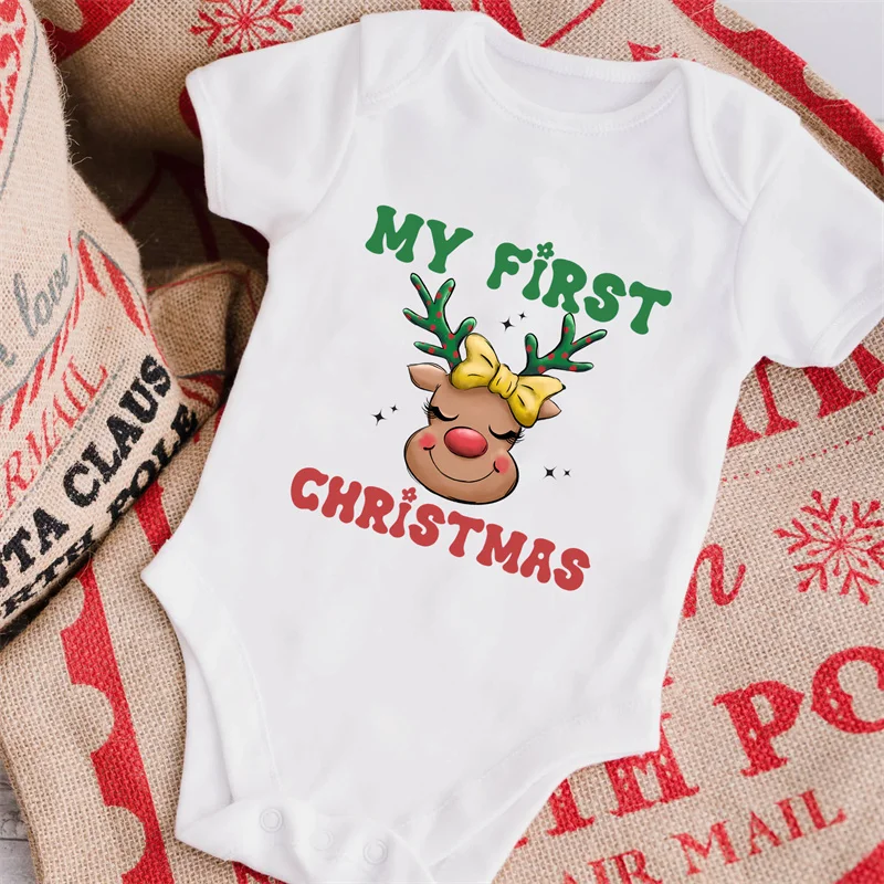 My First Christmas Baby Clothes White Cotton Newborn Bodysuits & One-pieces 2023 Christmas Baby Costume Infant Jumpsuit