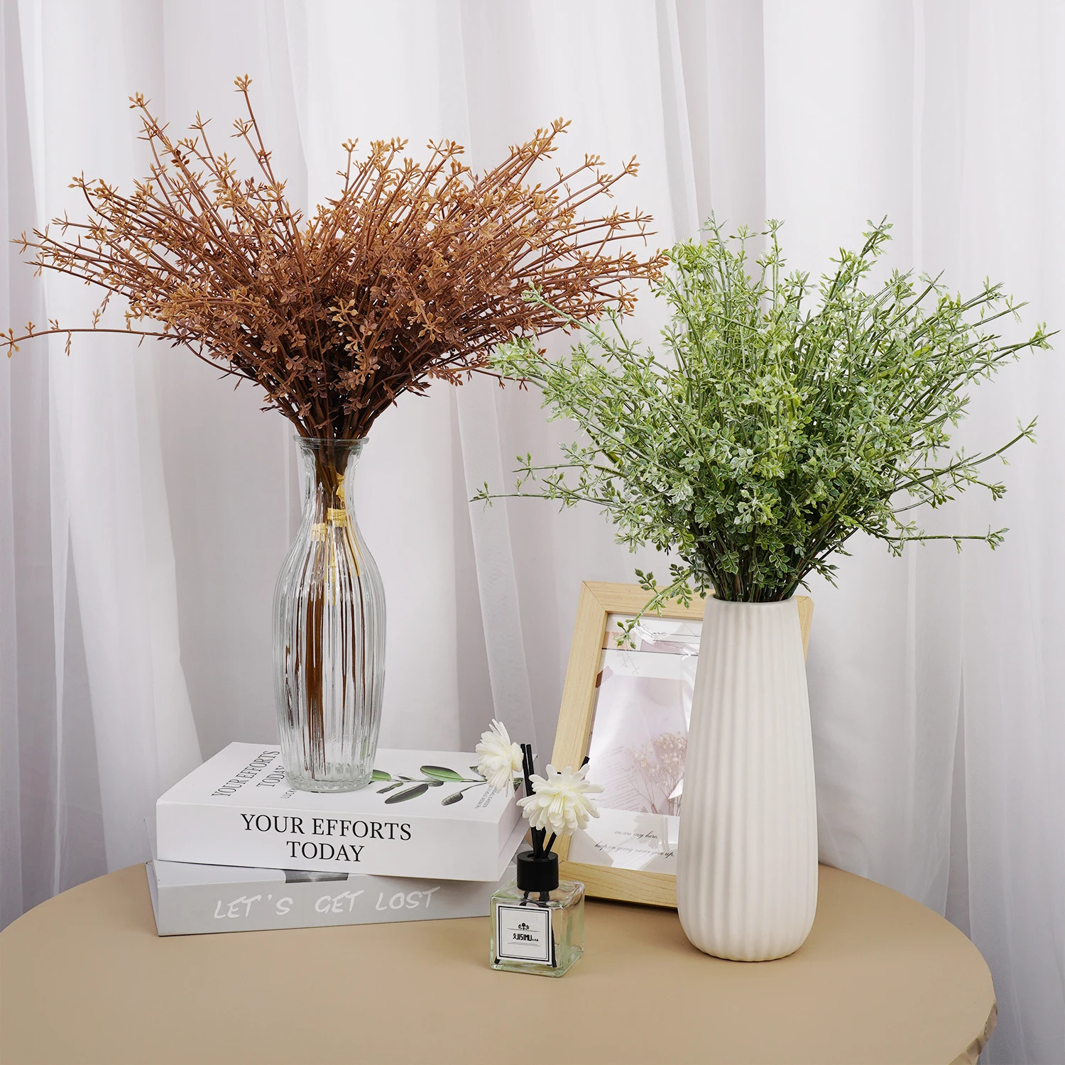 12 Uds planta Artificial decoración del hogar castaño arroz hierba paquete simulación flor fabricante boda flor falsa de mano