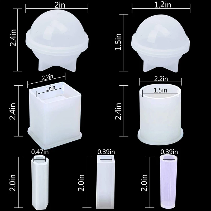 8Pcs Silicone Epoxy Resin Casting Art Molds Include Round, Square, Sphere, Pendant, Coaster For DIY Jewelry, Flower Pot