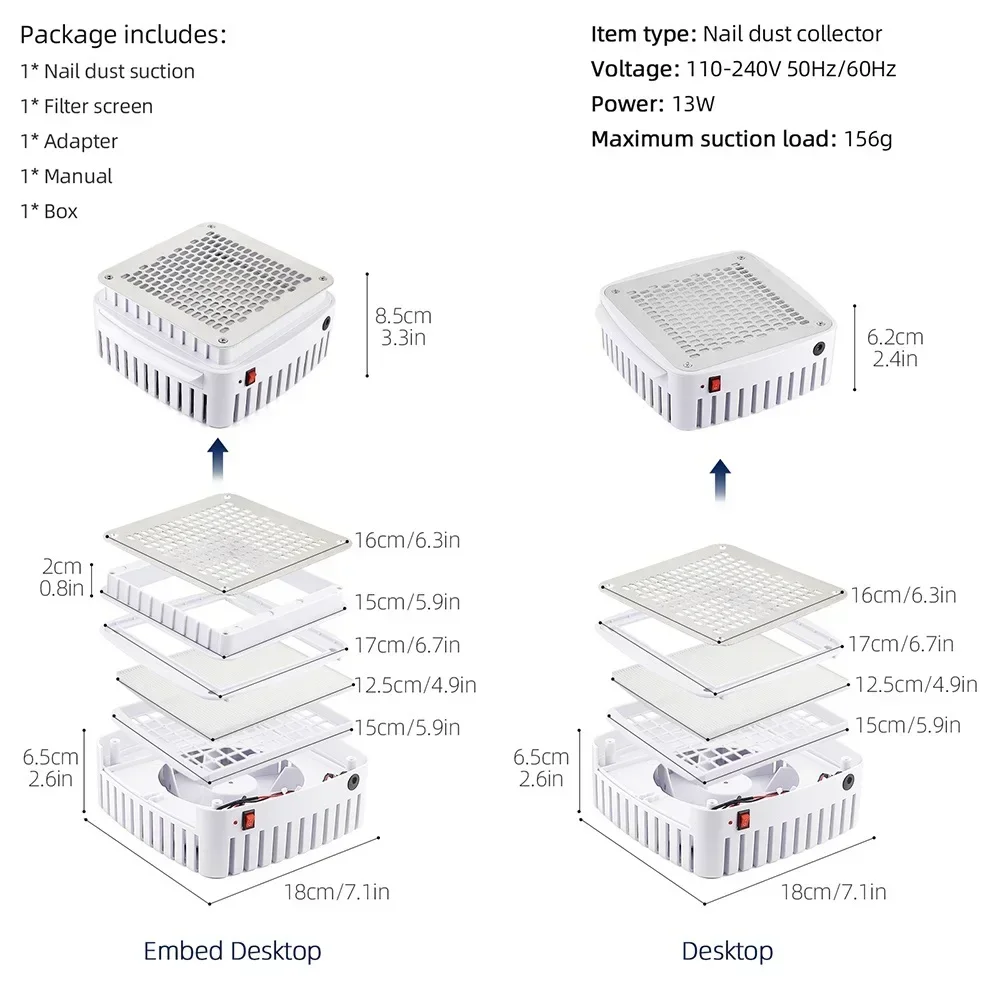 Colector de polvo eléctrico para uñas, aspirador de uñas de escritorio incorporado, succión de vacío fuerte, salón de manicura y predicción del arte de uñas