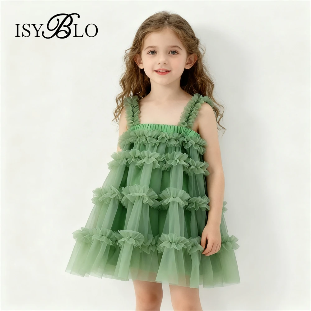 Ruffles Dress for Chidren Sweet Dresses Tank Sleeves Tutu Party Dress Above Knee Birthday Gift for Girls