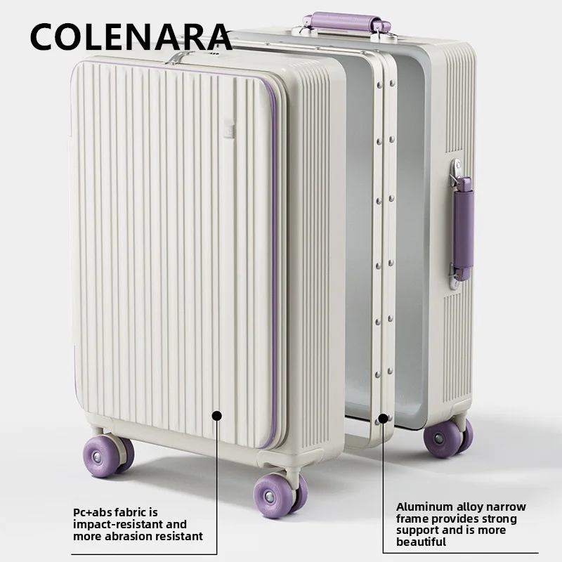 COLENARA USB Charging Suitcase ABS+PC Boarding Box Aluminum Frame Trolley Case 20