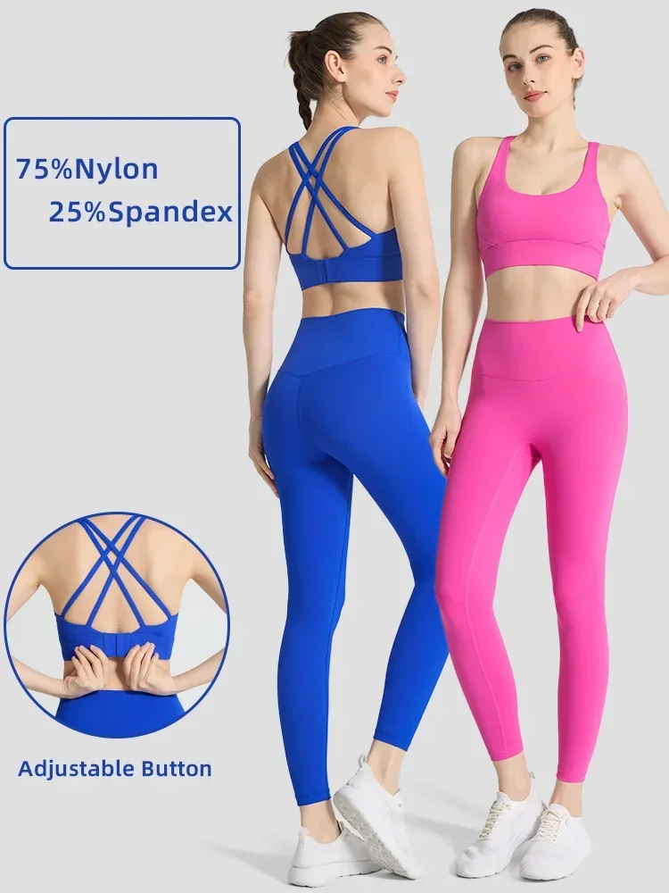 Hot Sale Women's 2 Piece Sports Sets Cross Beautiful Back Breasted Design Sports Bra High Waist Hip Lift Leggings Sports Suits