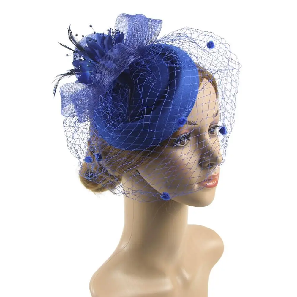 Retro Women Veil Sinamay Flower Feathers Fedoras Hat Fascinators Hat Headband Hair Clip