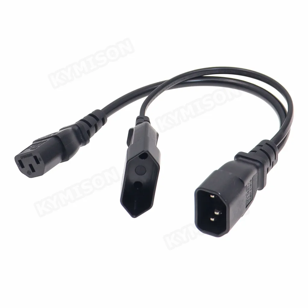 Y Splliter Power Cord IEC320 C14 Plug 3-Prong Male Power Cable Cord AC Power Adapter to C13+ CEE7/16 2Pin Female Socket