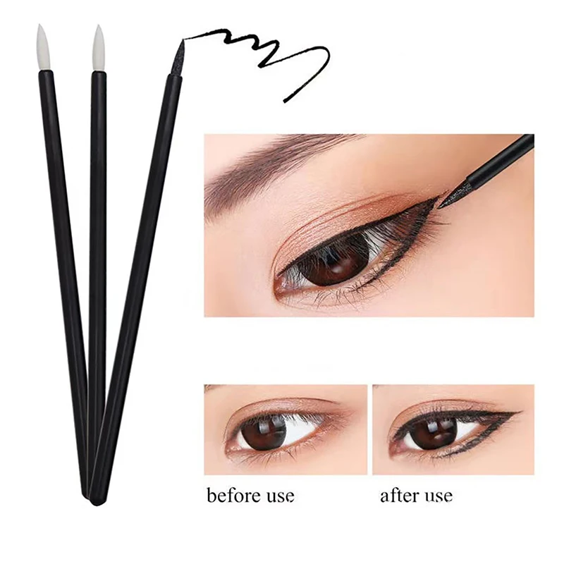 【M】50Pcs Disposable Eyeliner Brushes Fine Fiber Head Eyeliner Cream Applicator Eye Cosmetic Brush With Cap Makeup Beauty Tools
