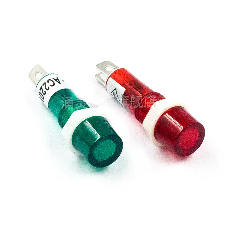 10Pcs Ac 220V Neon Indicator Pilot Signaal Lamp Rood Licht W 7.7 "Lange Kabel