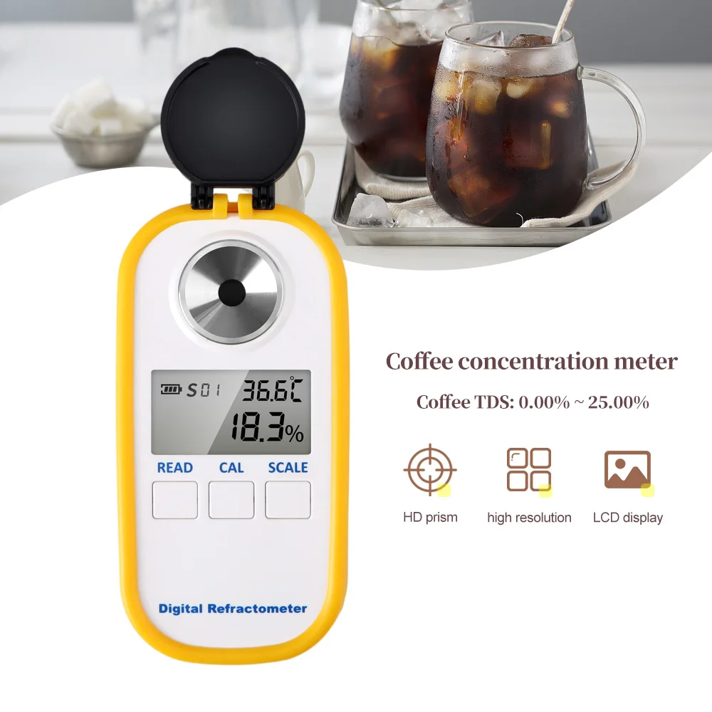 LCD Digital Coffee Refractometer 0.00-30.00% Coffee Concentration Detector High Accuracy TDS Tester ATC Coffee Meter with Box