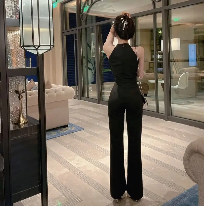 Summer Temperament Halter Straight Jumpsuits Women Elegant Party Sleeveless Rompers Strapless Pendulous Floor Length Jumpsuits