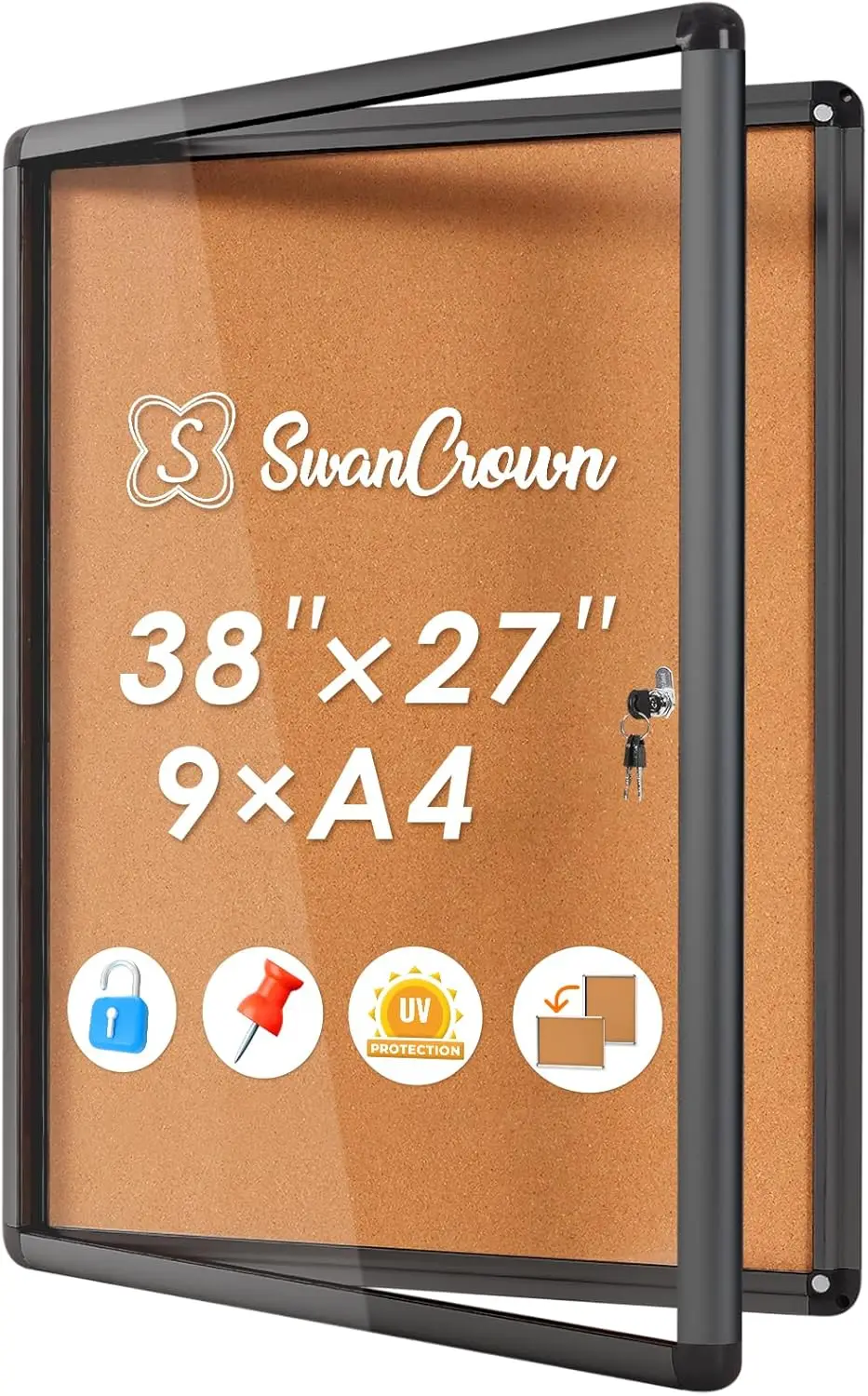 

Запираемый шкаф-доска для объявлений из пробкового материала с акриловой дверцей, 38x28 дюймов, для школы и офиса