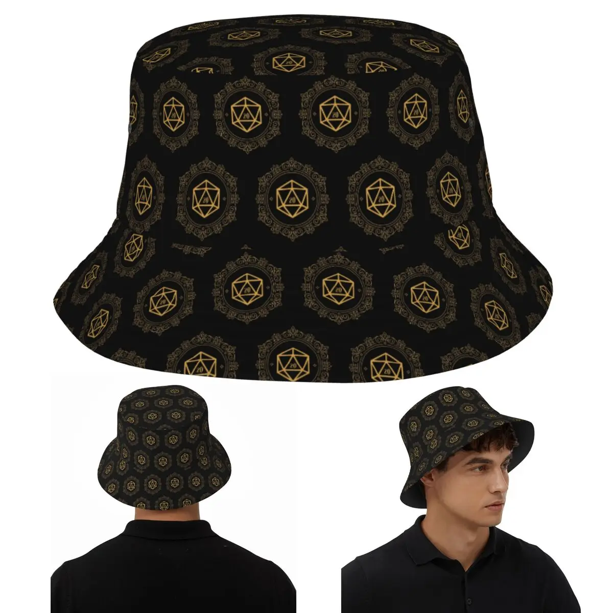 متعدد السطوح D20 النرد مشبك البرونزية منضدية آر بي جي قبعة بحافة بنما للأطفال بوب صياد القبعات لصيف قبعات الصيد رجل امرأة #1