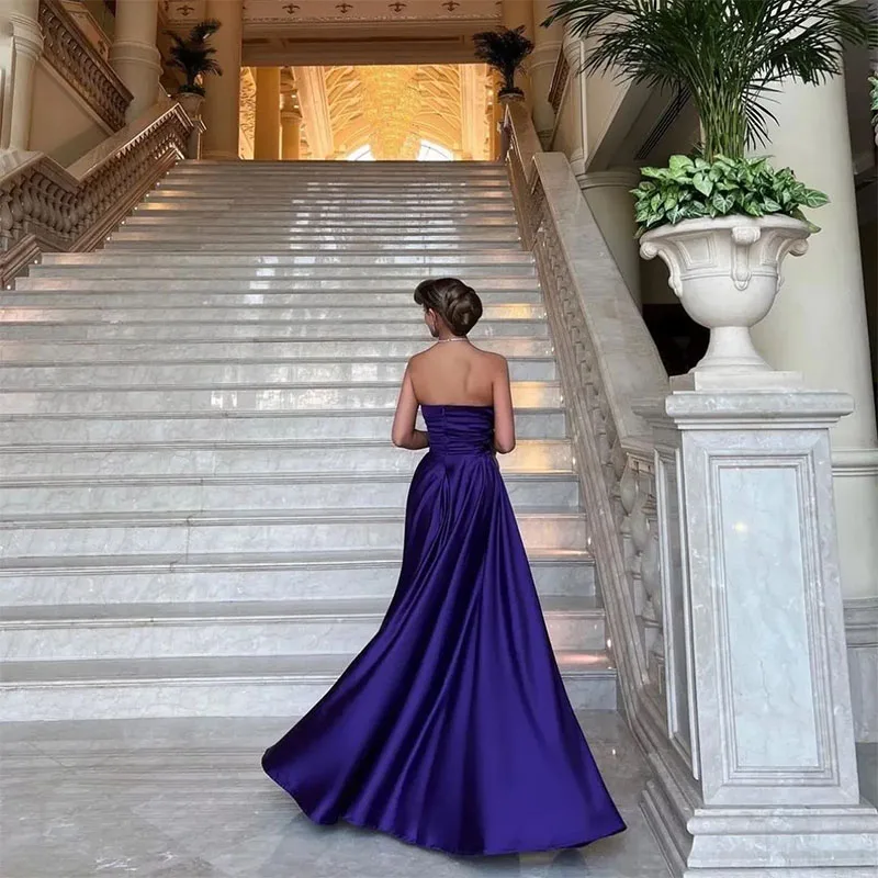 Eleganti abiti da sera viola lunghi senza spalline senza maniche lunghezza del pavimento abiti da ballo formali Vestidos de noche per le donne