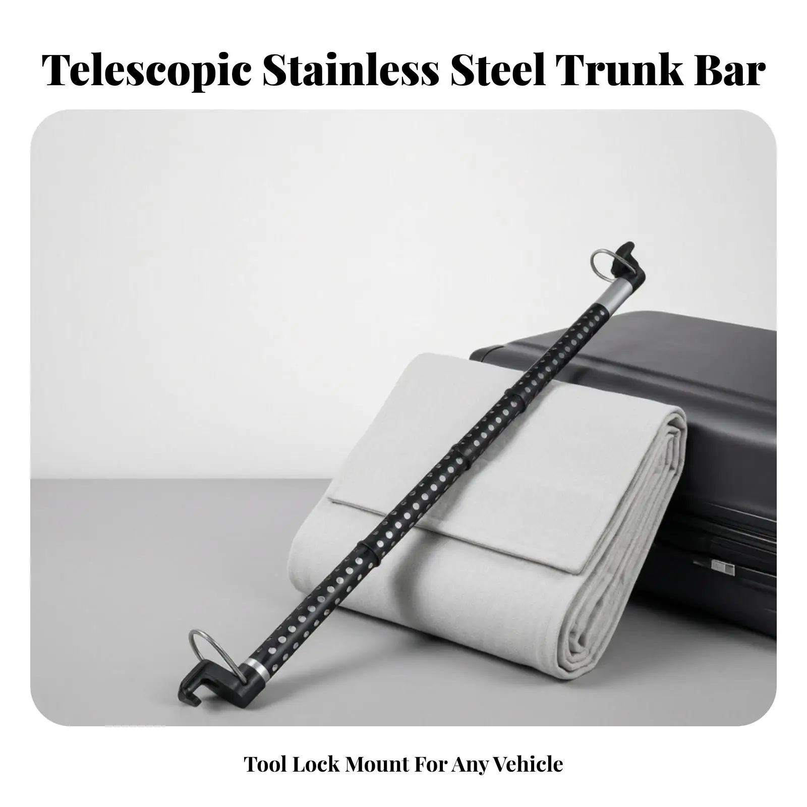 Portable Car Trunk Hanger Rod Stainless Steel Adjustable Clothes Rail with Metal Hooks for Travel Wrinkle Free