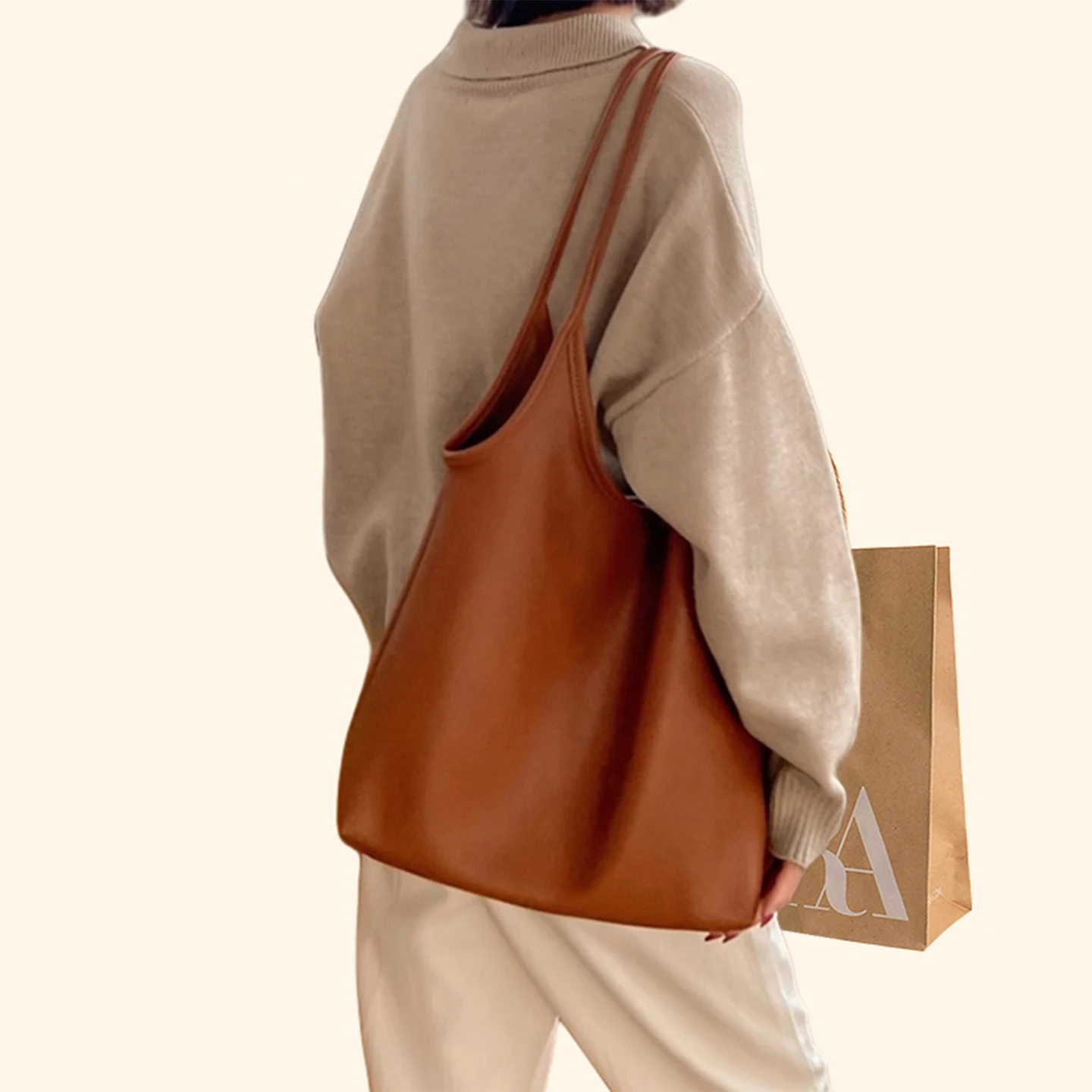

mat Large Capaci Soft Leather oulder Bag Women's 2025 New Pure Color Lightweight Tote Mother Bag Korean Sle