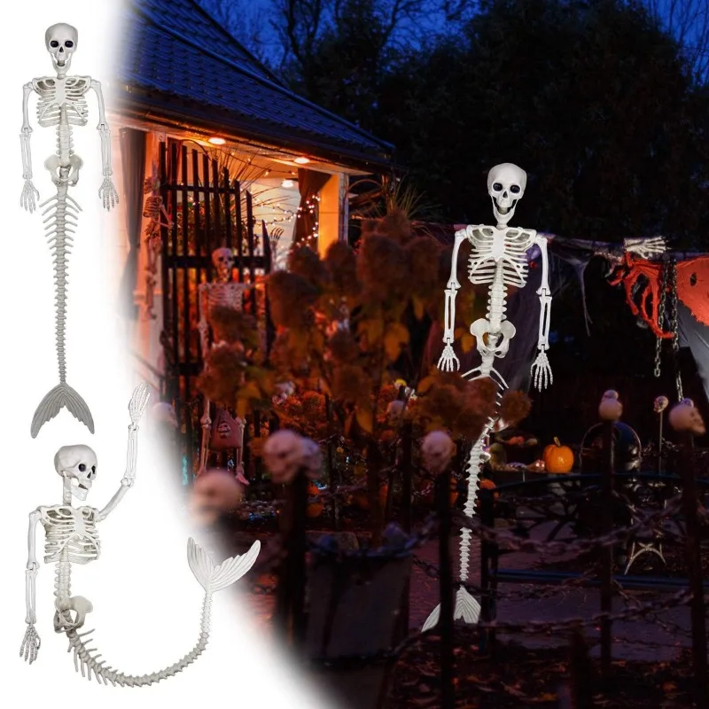 Halloween Mermaid Skeleton Decoration Creepy Fish Tail Skull Bones Outdoor Garden Yard Haunted House Party Decor