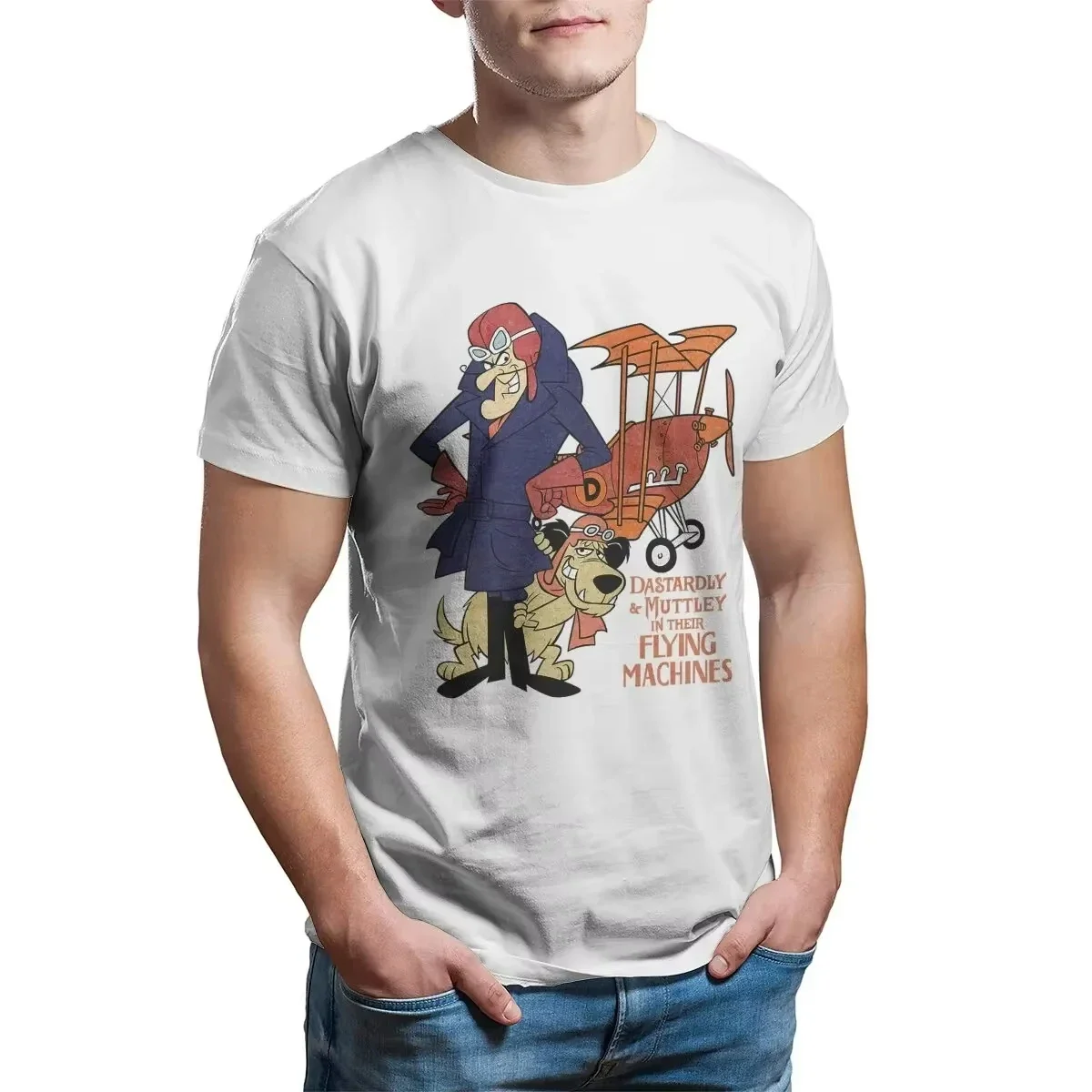 El más vendido, camisetas de dibujos animados de Dastardly Muttley Flying Machines Wacky Races, ropa de algodón, camiseta con cuello, estampado con dibujo