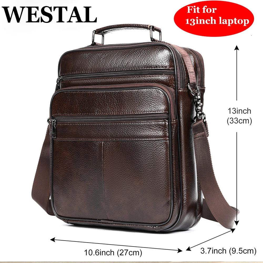 WESTAL Men\'s Bag Genuine Leather Messenger 13inch Laptop Bags for Document Business Bag Men Shoulder Purses 6173