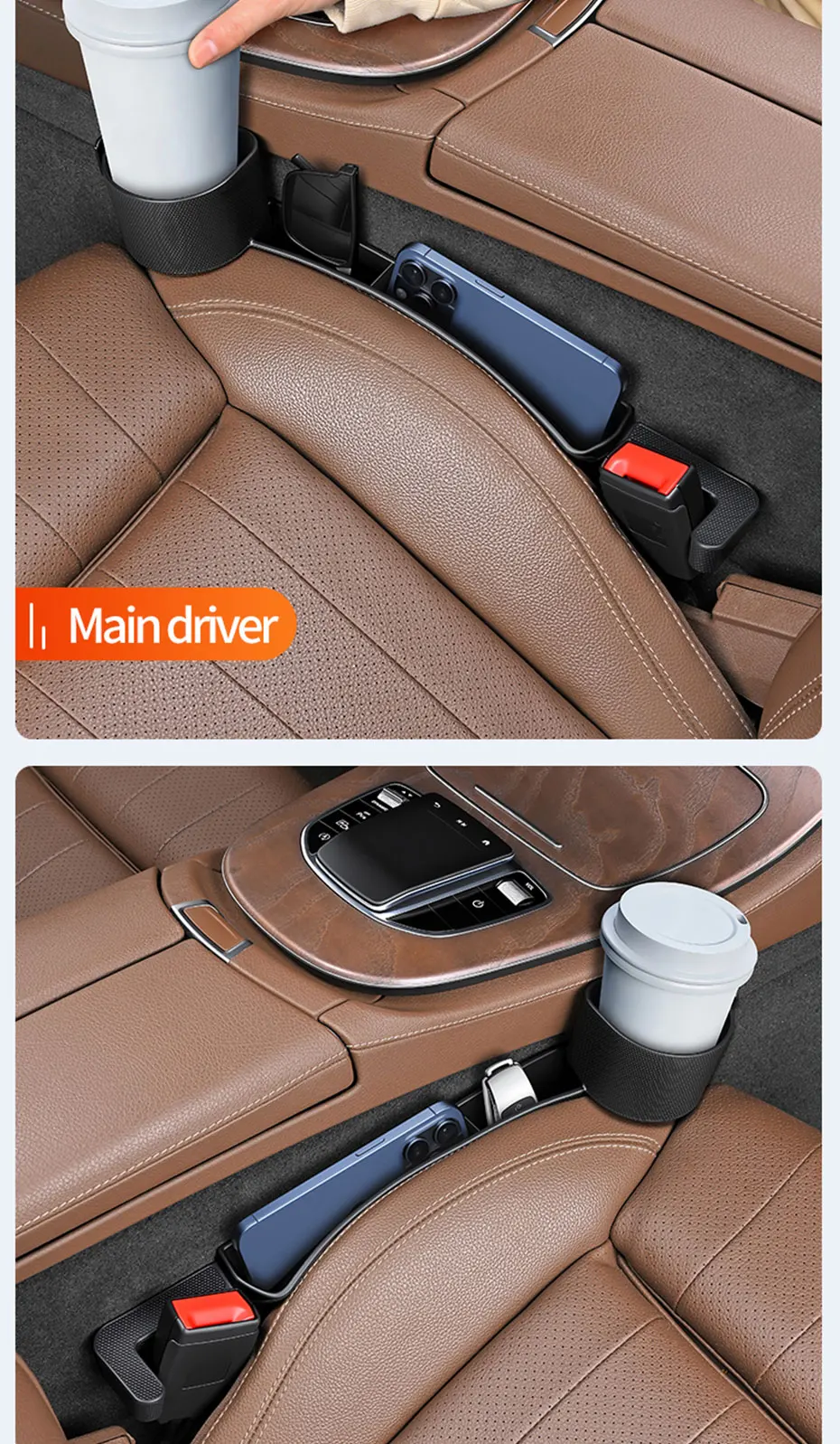 BLALION 2 Stück Auto-Sitzlücken-Aufbewahrungsbox Multifunktionaler Auto-Sitzlücken-Füller Getränkehalter Geldbörsen- und Schlüsselorganizer für Auto-Zubehör – Detail 3