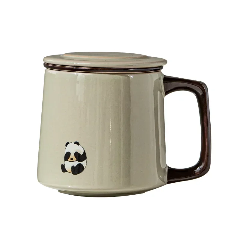 

Panda tea cup Ceramic tea separation filter with lid office water cup children's modern mug